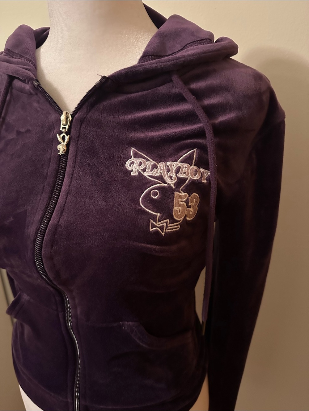 NWOT PLAYBOY Rare Purple Velour Essential Everyday Track Zip Hoodie- Women’s